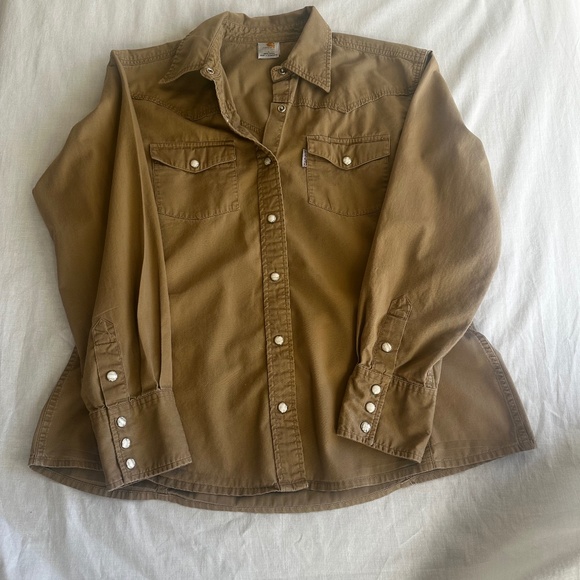 Carhartt Women’s Brown Workwear Shirt | Heavy Cotton Utility Button-Up | Size L - Picture 1 of 9